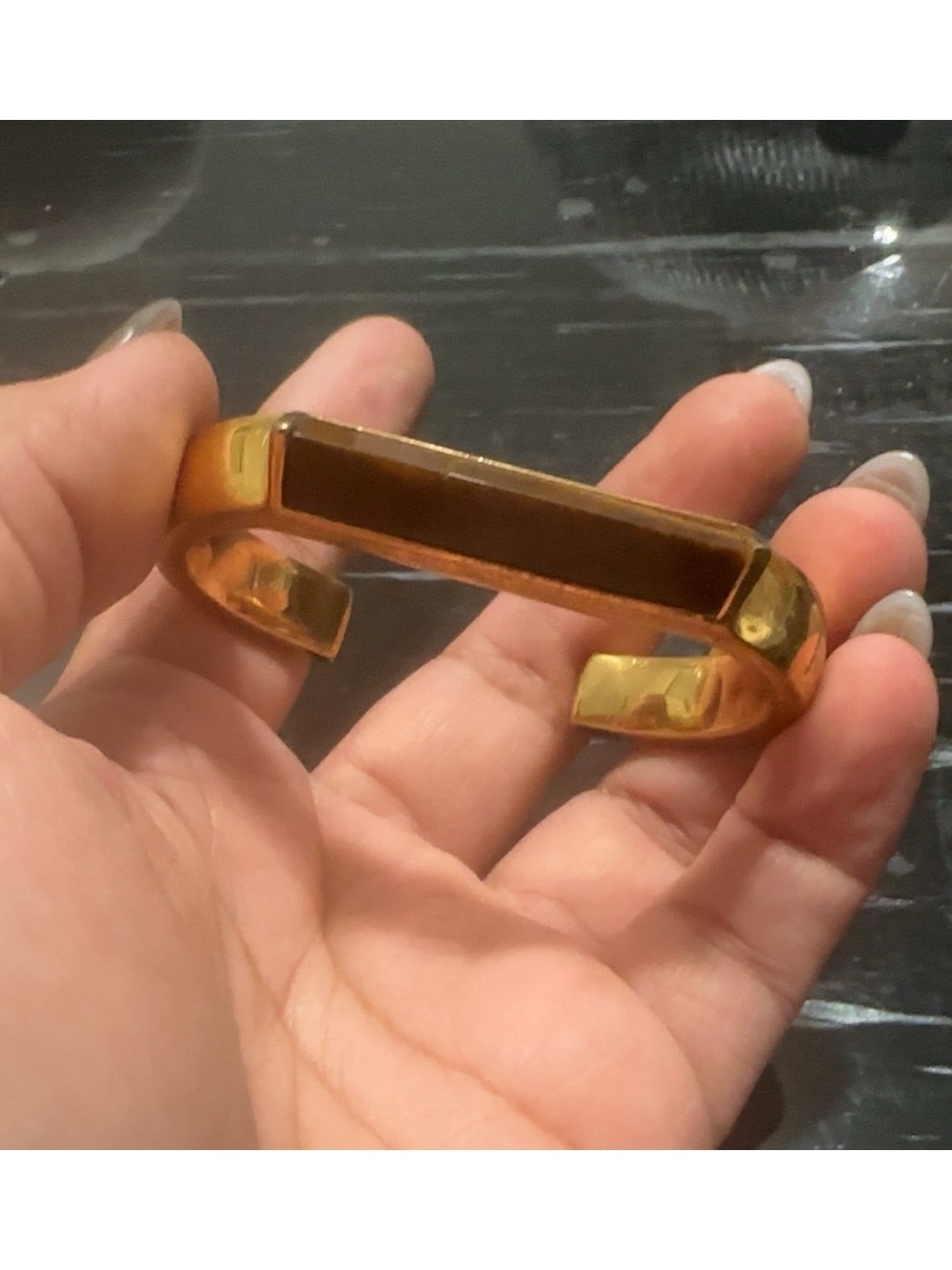 henri bendel Gold-Tone Open Cuff with Dark Inlay